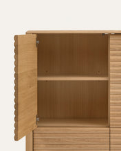 Load image into Gallery viewer, Lenon tall console with 4 oak wood doors and an oak veneer, 104.5 x 144 cm FSC MIX Credit - image 8