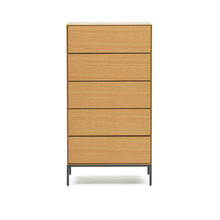Load image into Gallery viewer, Vedrana 5 drawer chest of drawers in oak veneer with black steel legs, 60 x 114 cm