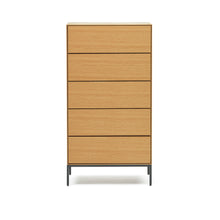 Load image into Gallery viewer, Vedrana 5 drawer chest of drawers in oak veneer with black steel legs, 60 x 114 cm - image 2