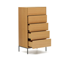 Load image into Gallery viewer, Vedrana 5 drawer chest of drawers in oak veneer with black steel legs, 60 x 114 cm - image 5