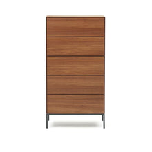 Load image into Gallery viewer, Vedrana 5 drawer chest of drawers in walnut veneer with black steel legs, 60 x 114 cm