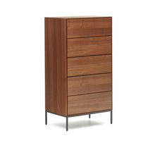 Load image into Gallery viewer, Vedrana 5 drawer chest of drawers in walnut veneer with black steel legs, 60 x 114 cm - image 3