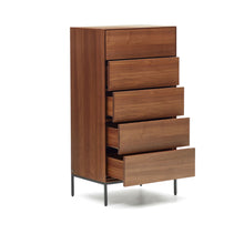 Load image into Gallery viewer, Vedrana 5 drawer chest of drawers in walnut veneer with black steel legs, 60 x 114 cm - image 5