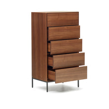 Load image into Gallery viewer, Vedrana 5 drawer chest of drawers in walnut veneer with black steel legs, 60 x 114 cm - image 6