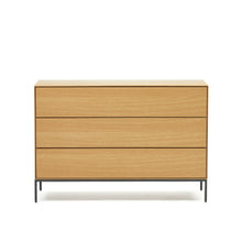 Load image into Gallery viewer, Vedrana 3 drawer chest of drawers in oak veneer with black steel legs, 110 x 75 cm - image 2