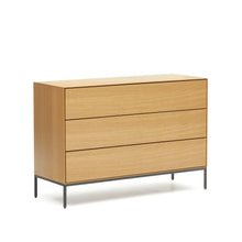 Load image into Gallery viewer, Vedrana 3 drawer chest of drawers in oak veneer with black steel legs, 110 x 75 cm - image 3