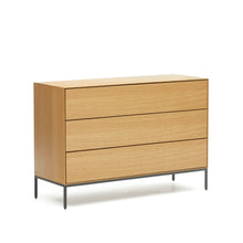 Load image into Gallery viewer, Vedrana 3 drawer chest of drawers in oak veneer with black steel legs, 110 x 75 cm - image 4