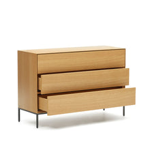 Load image into Gallery viewer, Vedrana 3 drawer chest of drawers in oak veneer with black steel legs, 110 x 75 cm - image 5