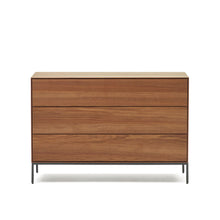 Load image into Gallery viewer, Vedrana 3 drawer chest of drawers in walnut veneer with black steel legs, 110 x 75 cm