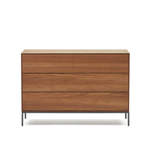 Load image into Gallery viewer, Vedrana 3 drawer chest of drawers in walnut veneer with black steel legs, 110 x 75 cm - image 2