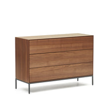 Load image into Gallery viewer, Vedrana 3 drawer chest of drawers in walnut veneer with black steel legs, 110 x 75 cm - image 4