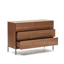 Load image into Gallery viewer, Vedrana 3 drawer chest of drawers in walnut veneer with black steel legs, 110 x 75 cm - image 5
