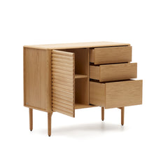 Load image into Gallery viewer, Lenon sideboard with 1 door and 3 drawers, made from oak wood and veneer, 105 x 85 cm FSC MIX Credit - image 5