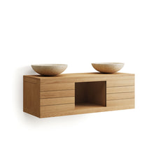 Load image into Gallery viewer, Yenit bathroom furniture in solid teak wood with a natural finish, 120 x 45 cm - image 3