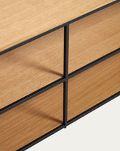 Load image into Gallery viewer, Yoana TV stand with an oak wood veneer and painted black metal structure, 160 x 40 cm - image 5