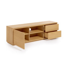 Load image into Gallery viewer, Abilen oak wood veneer single door TV stand with 2 drawers, 150 x 44 cm FSC 100% - image 6