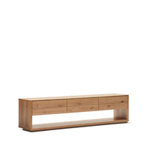 Load image into Gallery viewer, Alguema TV stand with 3 drawers in oak veneer with natural finish, 200 x 51 cm - image 4
