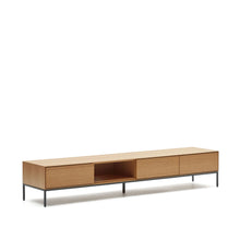 Load image into Gallery viewer, Vedrana 3 drawer TV stand in oak veneer with black steel legs, 195 x 35 cm - image 3