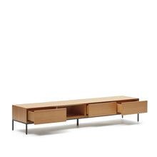 Load image into Gallery viewer, Vedrana 3 drawer TV stand in oak veneer with black steel legs, 195 x 35 cm - image 5