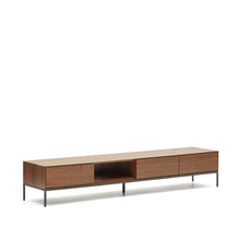 Load image into Gallery viewer, Vedrana 3 drawer TV stand in walnut veneer with black steel legs, 195 x 35 cm - image 4