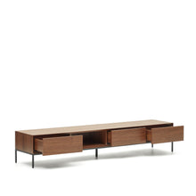 Load image into Gallery viewer, Vedrana 3 drawer TV stand in walnut veneer with black steel legs, 195 x 35 cm - image 5