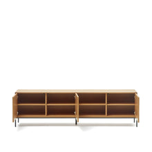 Load image into Gallery viewer, Vedrana 3-door TV stand in oak veneer with black steel legs, 195 x 55 cm - image 4