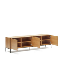 Load image into Gallery viewer, Vedrana 3-door TV stand in oak veneer with black steel legs, 195 x 55 cm - image 7