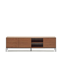 Load image into Gallery viewer, Vedrana 3-door TV stand in walnut veneer with black steel legs, 195 x 55 cm