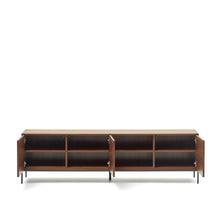 Load image into Gallery viewer, Vedrana 3-door TV stand in walnut veneer with black steel legs, 195 x 55 cm - image 3
