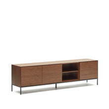 Load image into Gallery viewer, Vedrana 3-door TV stand in walnut veneer with black steel legs, 195 x 55 cm - image 6