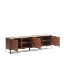 Load image into Gallery viewer, Vedrana 3-door TV stand in walnut veneer with black steel legs, 195 x 55 cm - image 7