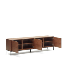 Load image into Gallery viewer, Vedrana 3-door TV stand in walnut veneer with black steel legs, 195 x 55 cm - image 8