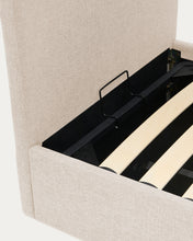Load image into Gallery viewer, Nahiri beige chenille lift-up storage bed for a 90 x 200 cm mattress - image 9