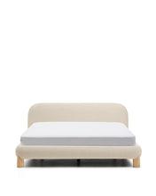 Load image into Gallery viewer, Odina ecru bouclé bed with removable cover and solid ash wood legs with natural finish for 160 x 200cm mattress