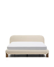 Load image into Gallery viewer, Odina ecru bouclé bed with removable cover and solid ash wood legs with walnut finish for 180 x 200cm mattress