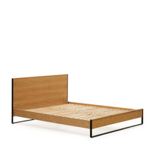 Load image into Gallery viewer, Taiana oak wood veneer bed with steel legs in a black finish, 160 x 200 cm - image 2