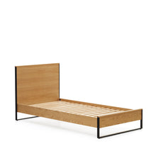 Load image into Gallery viewer, Taiana oak wood veneer bed with steel legs in a black finish, 90 x 190 cm - image 2