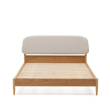 Load image into Gallery viewer, Octavia bed in ash plywood and white upholstered headboard FSC Mix Credit 160 x 200 cm