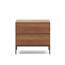 Load image into Gallery viewer, Vedrana bedside table, 2 walnut veneer drawers, and black steel legs, 60 x 55 cm