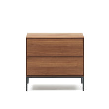 Load image into Gallery viewer, Vedrana bedside table, 2 walnut veneer drawers, and black steel legs, 60 x 55 cm - image 2