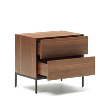 Load image into Gallery viewer, Vedrana bedside table, 2 walnut veneer drawers, and black steel legs, 60 x 55 cm - image 5