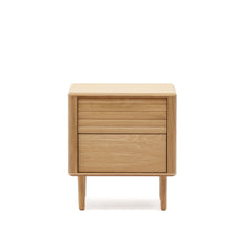 Load image into Gallery viewer, Lenon oak wood and veneer bedside table with 2 drawers, 50 x 55 cm FSC MIX Credit