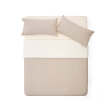 Load image into Gallery viewer, Sotela duvet cover and pillowcase set with embroidered stripes 100% percale cotton, beige, 90 cm bed - image 4