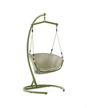 Load image into Gallery viewer, Saliga green hanging armchair with base in aluminium and synthetic rattan