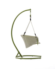 Load image into Gallery viewer, Saliga green hanging armchair with base in aluminium and synthetic rattan - image 2