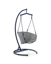 Load image into Gallery viewer, Saliga blue hanging armchair with base in aluminium and synthetic rattan