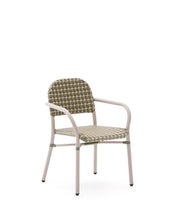 Load image into Gallery viewer, Tuccia stackable chair in aluminium and synthetic rattan in green and beige