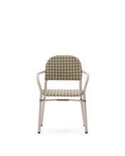 Load image into Gallery viewer, Tuccia stackable chair in aluminium and synthetic rattan in green and beige - image 4