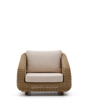 Load image into Gallery viewer, Meria armchair in synthetic rattan with FSC 100% solid acacia wood legs - image 4