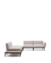 Load image into Gallery viewer, Sorells outdoor modular 4-seater corner sofa with beige upholstery and grey aluminium with teak table 353 x 316.5cm FSC 100%